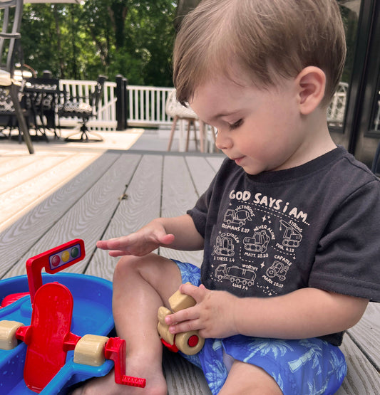 God says I am- Trucks Kid's Christian Graphic Tee