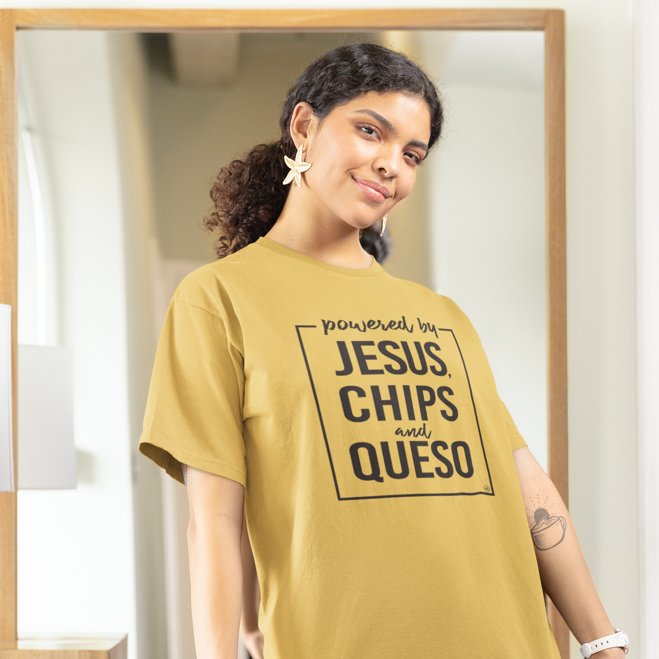 Powered By Jesus, Chips and Queso Christian Graphic Tee